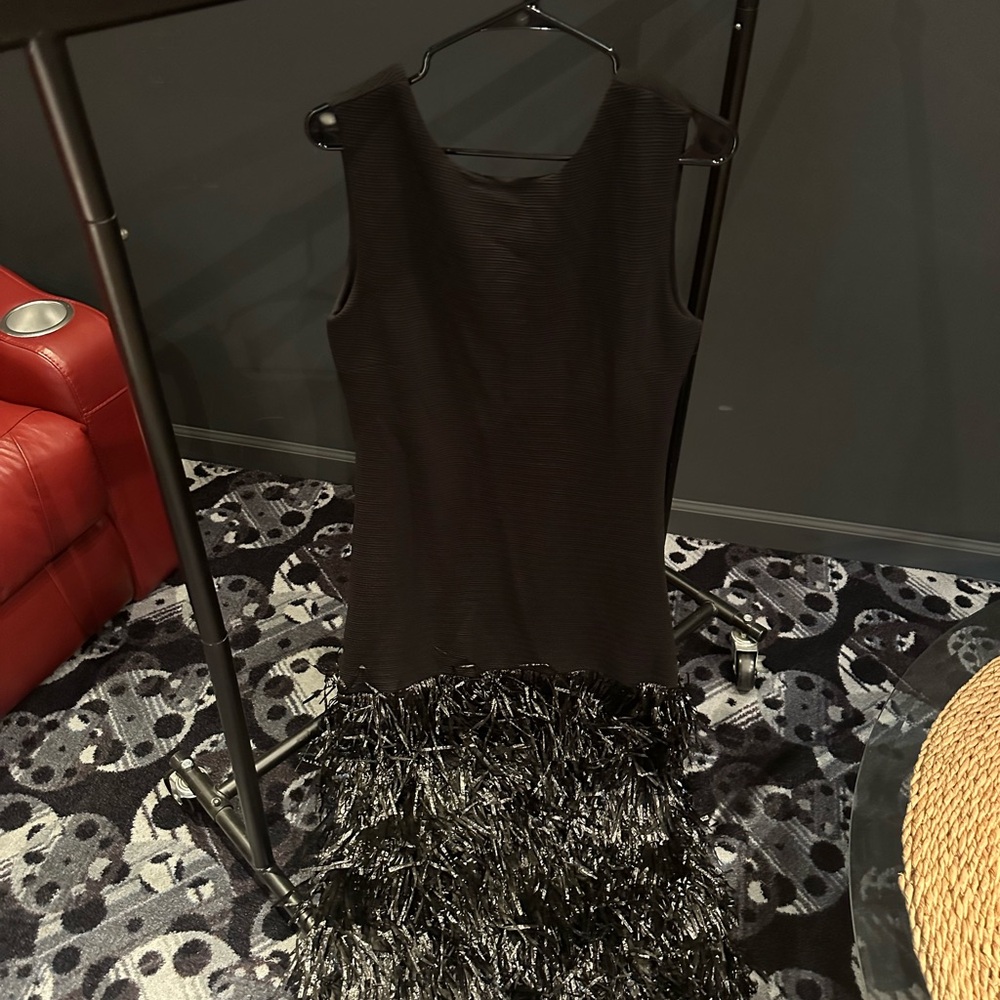 Elegant Black Sleeveless Dress with Fringe Detail